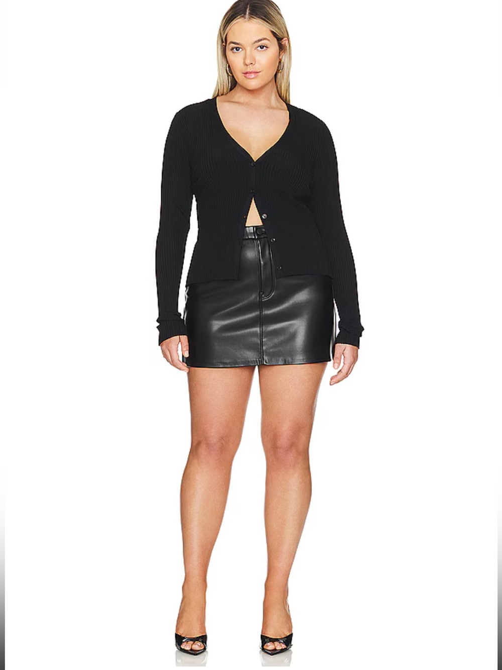 NWOT Good American Faux Leather Mini Skirt Black 14/32